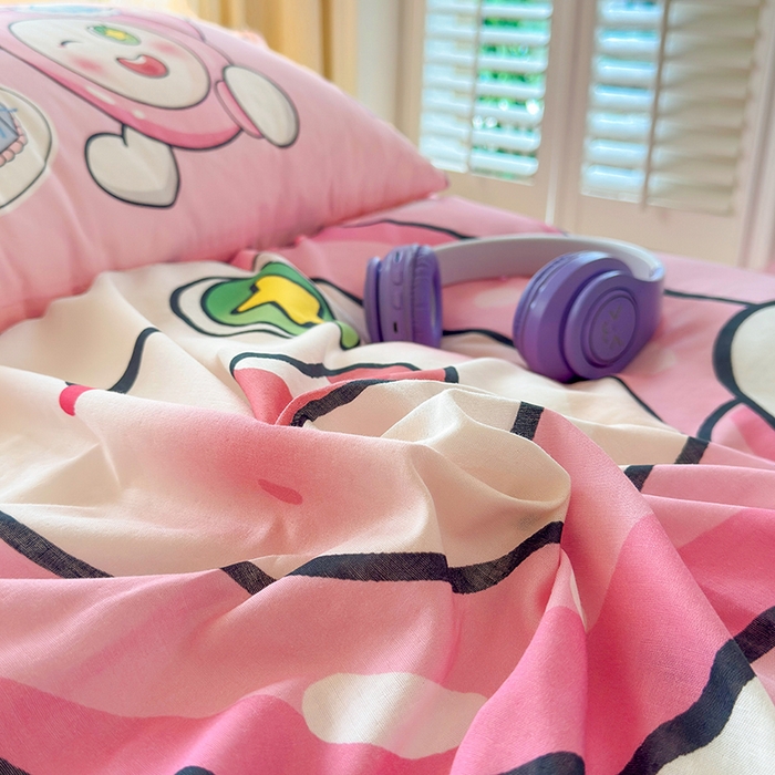 91家纺网 家纺一手货源 找家纺 馨语家居 2025新款全棉双层纱四件套 球球大作战