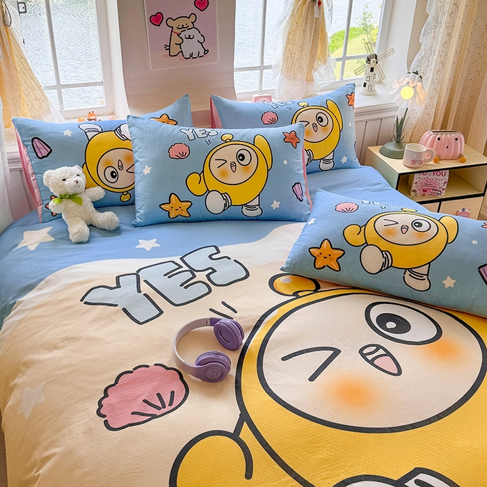 91家纺网 家纺一手货源 找家纺 馨语家居 2025新款全棉双层纱四件套 海滩冒险