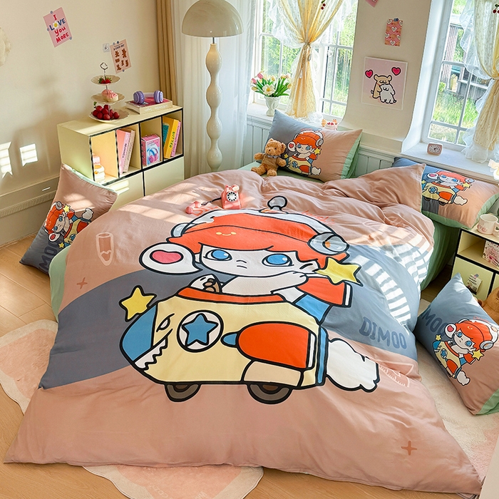 91家纺网 家纺一手货源 找家纺 馨语家居 2025新款全棉双层纱四件套 小小飞行员