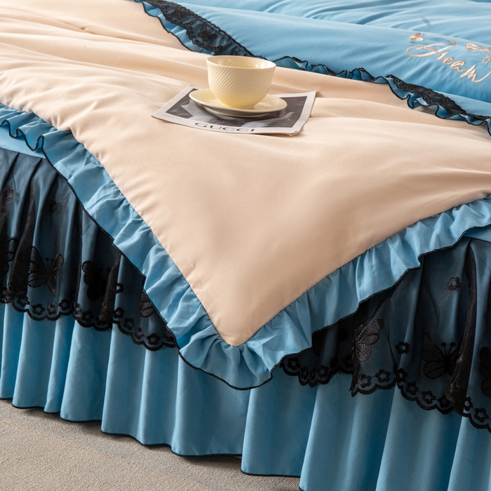 91家纺网 家纺一手货源 找家纺 皇谱家纺  2025新款60sA类水洗棉床裙款四件套-彩蝶之恋 彩蝶之恋-兰