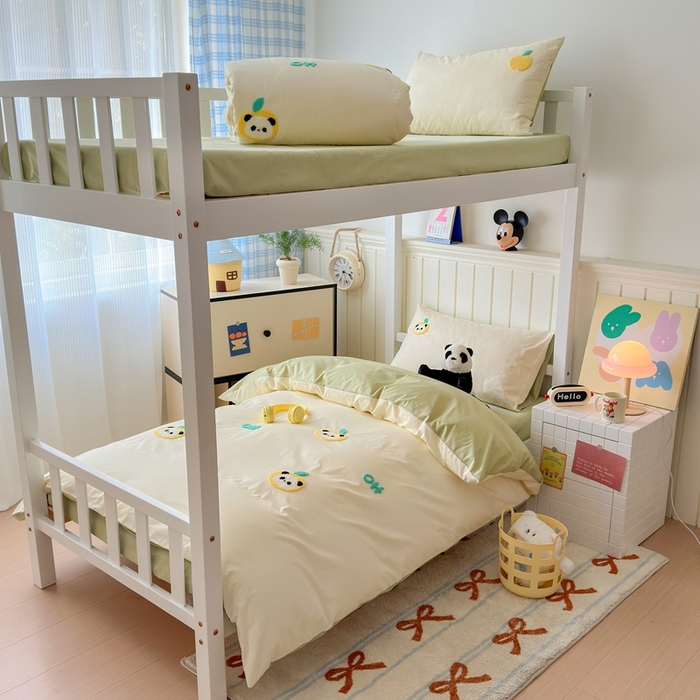 91家纺网 家纺一手货源 找家纺 锦觅 2025新款学生季全棉纯棉毛巾绣三件套奶油小清新刺绣四件套（全文件大图以及买家秀） 苹果熊猫