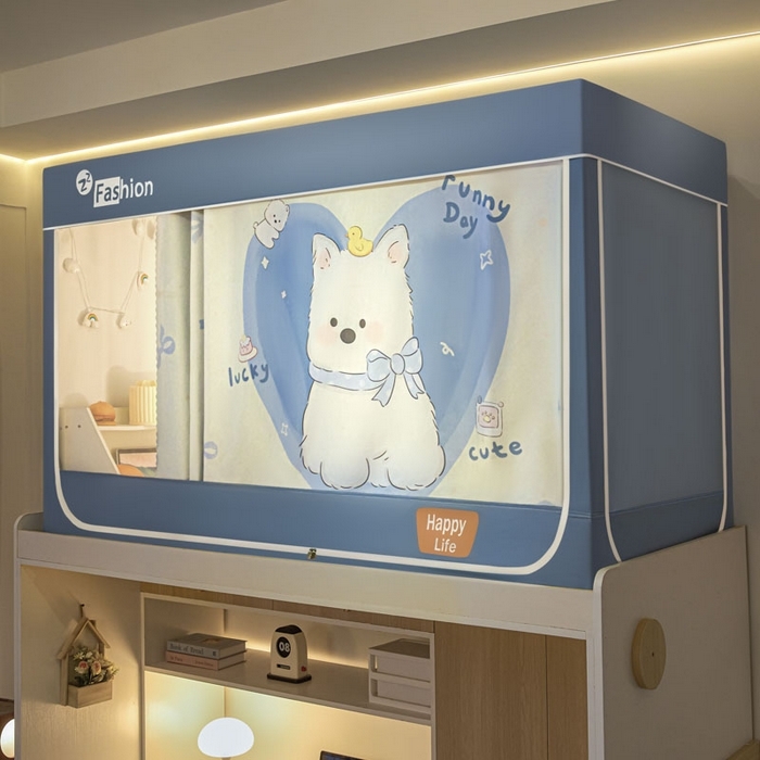 91家纺网 家纺一手货源 找家纺 （总）铭宣家居 2025新款100%物理强遮光纳米技术静电植绒环保透气床帘加密纱学生蚊帐透气面料