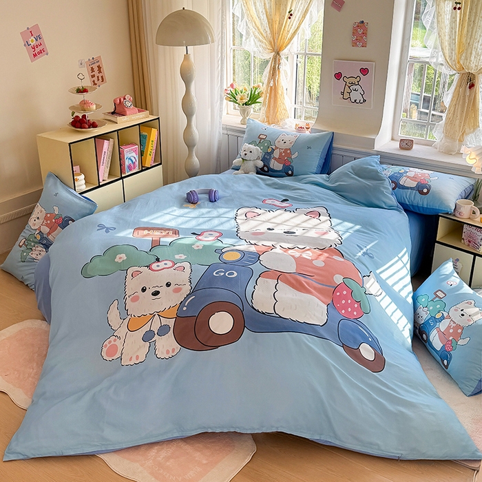 91家纺网 家纺一手货源 找家纺 馨语家居 2025新款全棉双层纱四件套 郊游