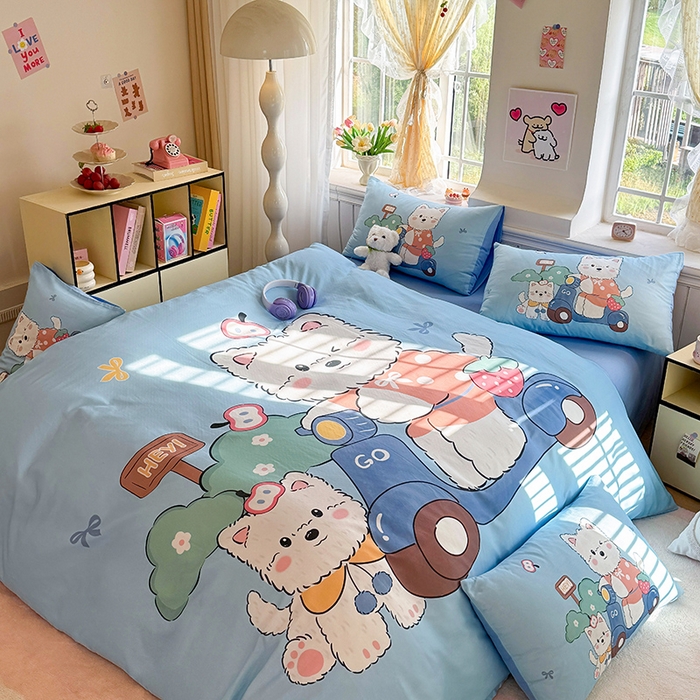 91家纺网 家纺一手货源 找家纺 馨语家居 2025新款全棉双层纱四件套 郊游