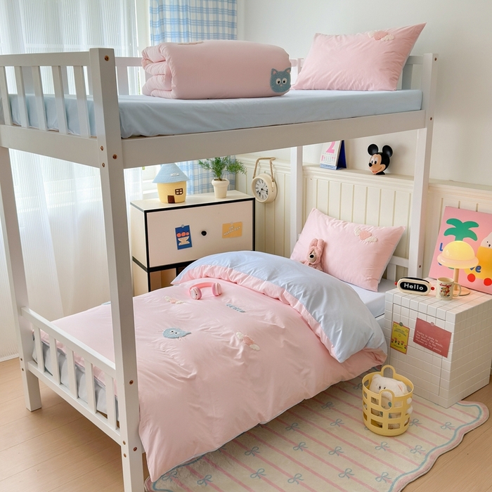 91家纺网 家纺一手货源 找家纺 锦觅 2025新款学生季全棉纯棉毛巾绣三件套奶油小清新刺绣四件套（全文件大图以及买家秀） 甜心小猫