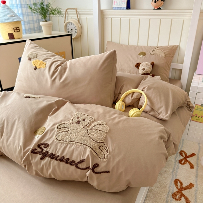 91家纺网 家纺一手货源 找家纺 锦觅 2025新款学生季全棉纯棉毛巾绣三件套奶油小清新刺绣四件套（全文件大图以及买家秀） 丛林趣事