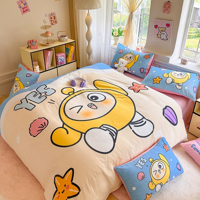 91家纺网 家纺一手货源 找家纺 馨语家居 2025新款全棉双层纱四件套 海滩冒险