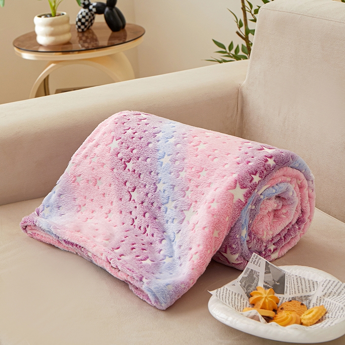 91家纺网 家纺一手货源 找家纺 梦斋家纺 2025新款夜光彩虹独角兽飞马星星法兰绒毛毯 夜光6