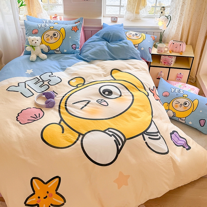 91家纺网 家纺一手货源 找家纺 馨语家居 2025新款全棉双层纱四件套 海滩冒险