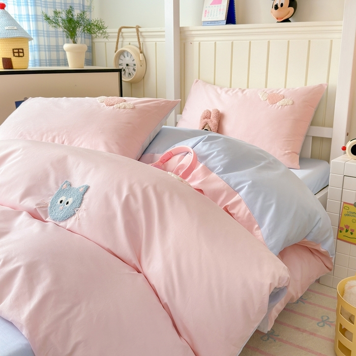 91家纺网 家纺一手货源 找家纺 锦觅 2025新款学生季全棉纯棉毛巾绣三件套奶油小清新刺绣四件套（全文件大图以及买家秀） 甜心小猫