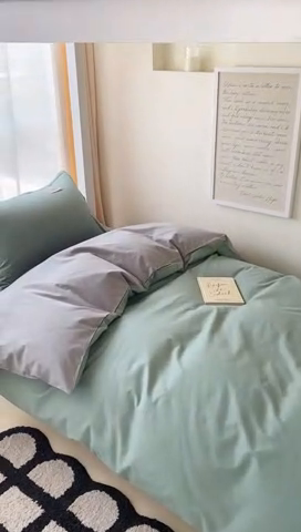 91家纺网 家纺一手货源 找家纺 贝兰仙奴 2025新款13372全棉印花简约学生三件套 抹茶