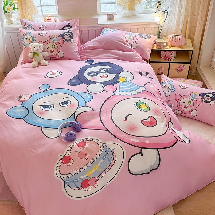 91家纺网 家纺一手货源 找家纺 馨语家居 2025新款全棉双层纱四件套 球球大作战