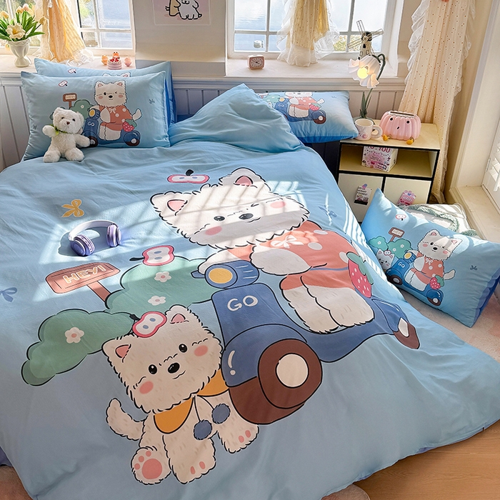 91家纺网 家纺一手货源 找家纺 馨语家居 2025新款全棉双层纱四件套 郊游