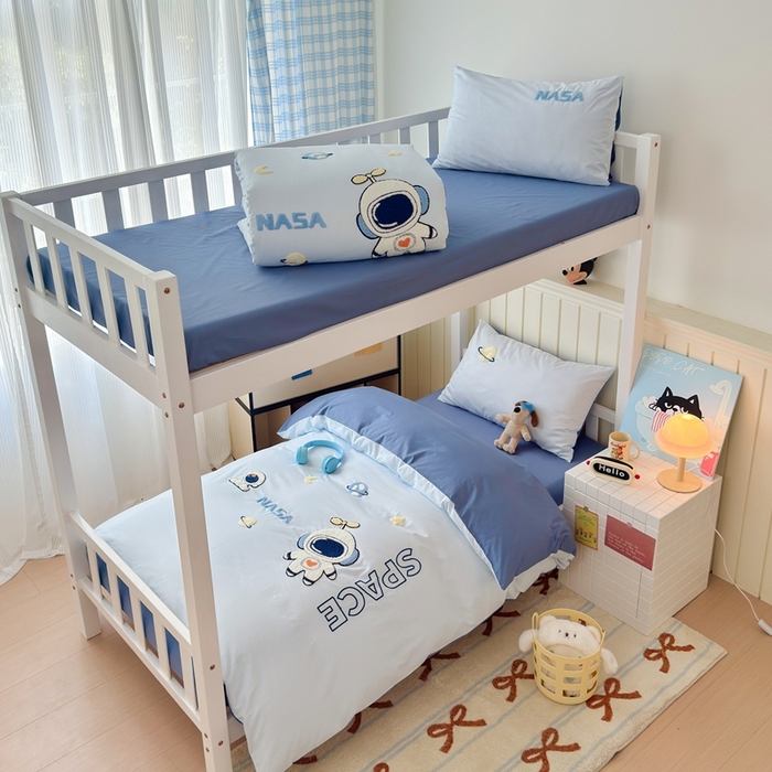 91家纺网 家纺一手货源 找家纺 锦觅 2025新款学生季全棉纯棉毛巾绣三件套奶油小清新刺绣四件套（全文件大图以及买家秀） 小宇航员