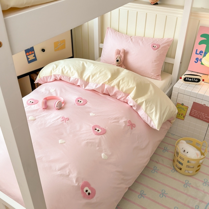 91家纺网 家纺一手货源 找家纺 锦觅 2025新款学生季全棉纯棉毛巾绣三件套奶油小清新刺绣四件套（全文件大图以及买家秀） 大眼爱心