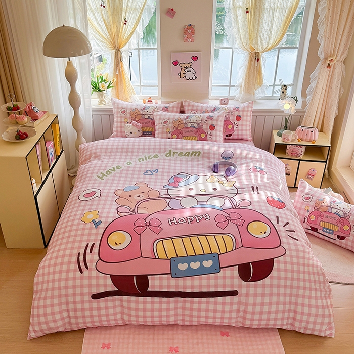 91家纺网 家纺一手货源 找家纺 馨语家居 2025新款全棉双层纱四件套 猫咪假日