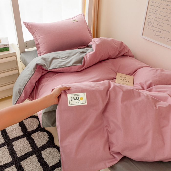 91家纺网 家纺一手货源 找家纺 贝兰仙奴 2025新款13372全棉印花简约学生三件套 粉