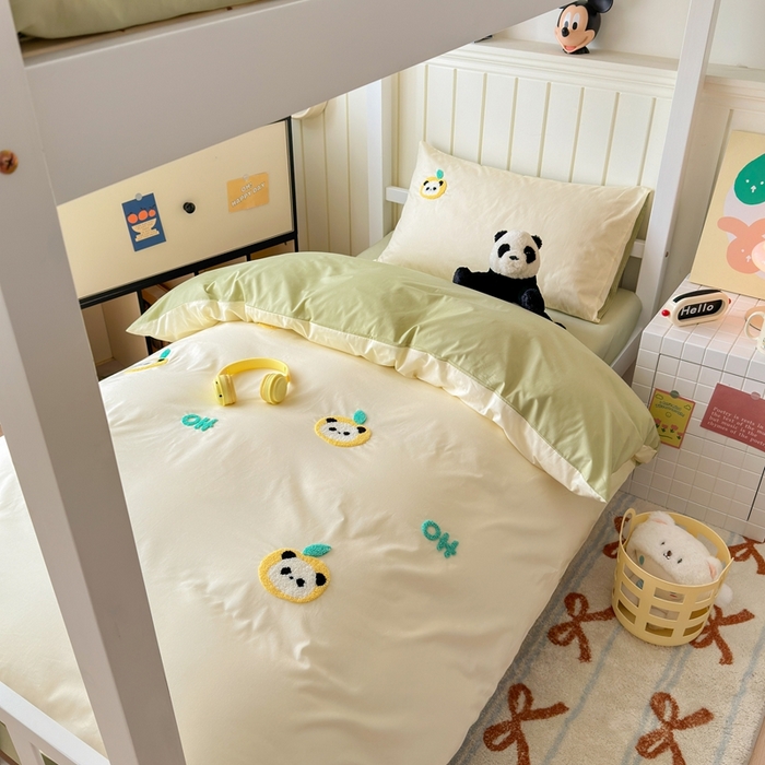 91家纺网 家纺一手货源 找家纺 锦觅 2025新款学生季全棉纯棉毛巾绣三件套奶油小清新刺绣四件套（全文件大图以及买家秀） 苹果熊猫