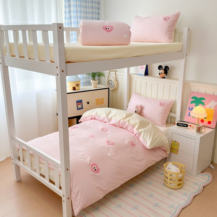 91家纺网 家纺一手货源 找家纺 锦觅 2025新款学生季全棉纯棉毛巾绣三件套奶油小清新刺绣四件套（全文件大图以及买家秀） 大眼爱心