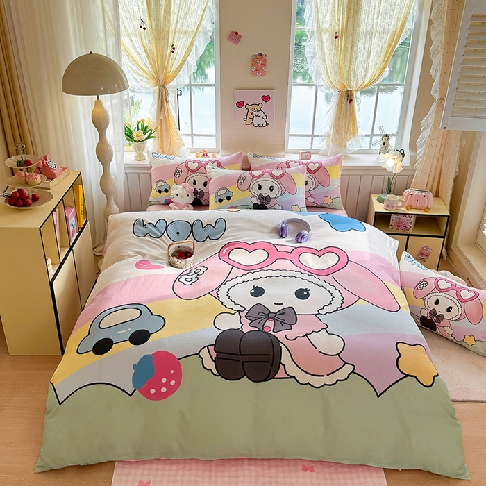 91家纺网 家纺一手货源 找家纺 馨语家居 2025新款全棉双层纱四件套 彩虹糖的梦