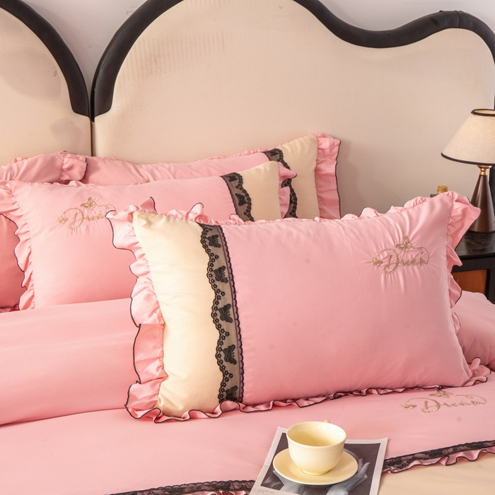 91家纺网 家纺一手货源 找家纺 （总）皇谱家纺  2025新款60sA类水洗棉床裙款四件套-彩蝶之恋