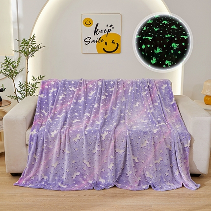 91家纺网 家纺一手货源 找家纺 （总）梦斋家纺 2025新款夜光彩虹独角兽飞马星星法兰绒毛毯