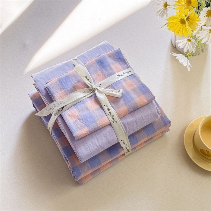 91家纺网 家纺一手货源 找家纺 （总）美尔惠家纺 2025直播热款无印风色织水洗四件套简约格子款学生宿舍三件套床单款