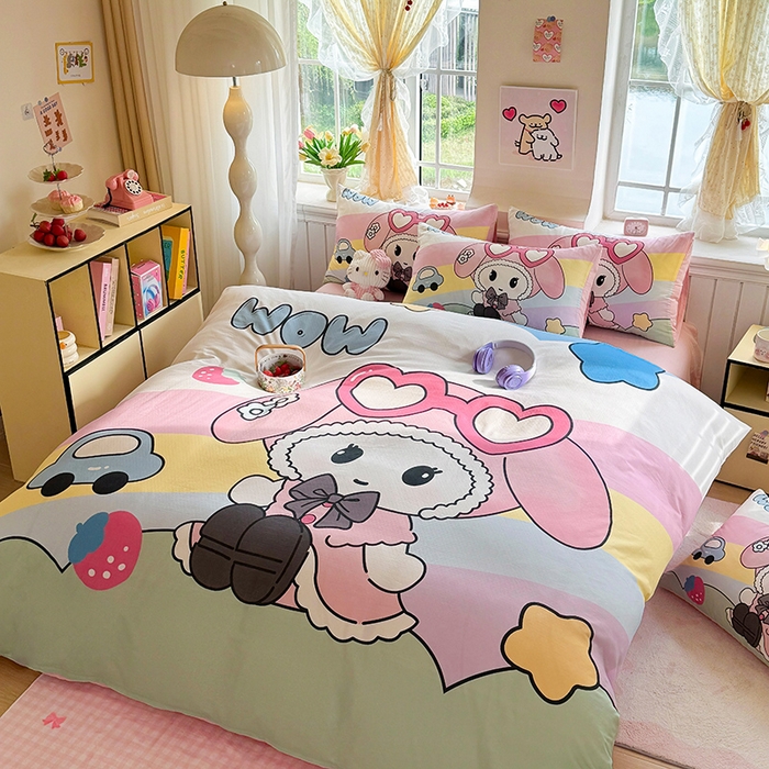 91家纺网 家纺一手货源 找家纺 馨语家居 2025新款全棉双层纱四件套 彩虹糖的梦