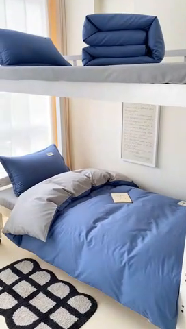 91家纺网 家纺一手货源 找家纺 贝兰仙奴 2025新款13372全棉印花简约学生三件套 牛仔蓝