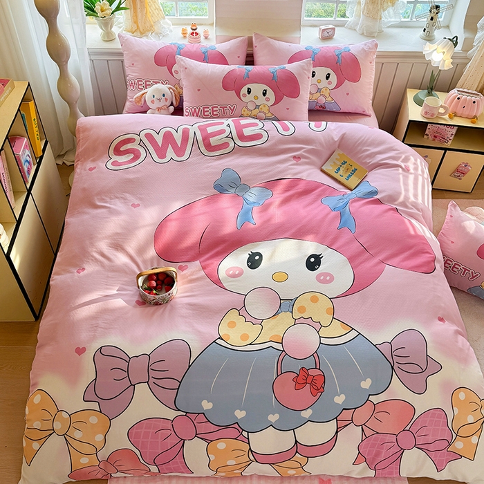 91家纺网 家纺一手货源 找家纺 馨语家居 2025新款全棉双层纱四件套 兔兔少女