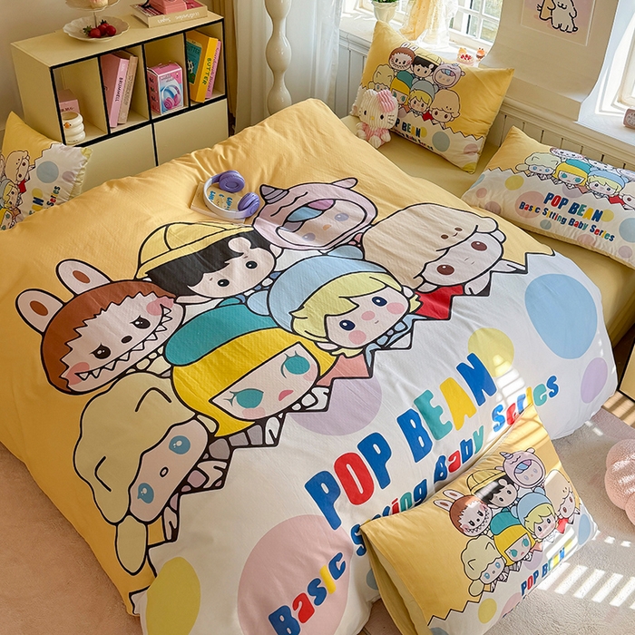 91家纺网 家纺一手货源 找家纺 馨语家居 2025新款全棉双层纱四件套 萌仔叠叠乐