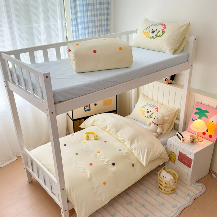 91家纺网 家纺一手货源 找家纺 锦觅 2025新款学生季全棉纯棉毛巾绣三件套奶油小清新刺绣四件套（全文件大图以及买家秀） 彩虹波点