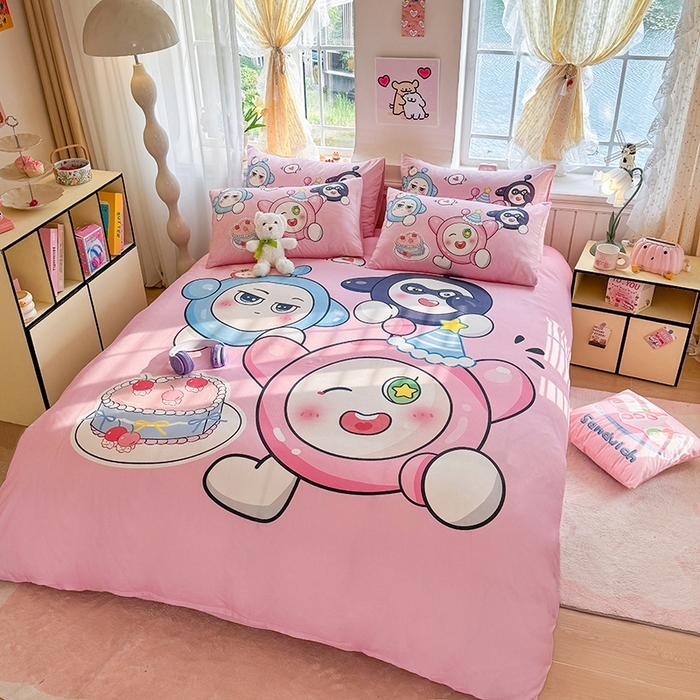 91家纺网 家纺一手货源 找家纺 馨语家居 2025新款全棉双层纱四件套 球球大作战