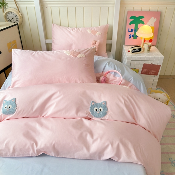 91家纺网 家纺一手货源 找家纺 锦觅 2025新款学生季全棉纯棉毛巾绣三件套奶油小清新刺绣四件套（全文件大图以及买家秀） 甜心小猫