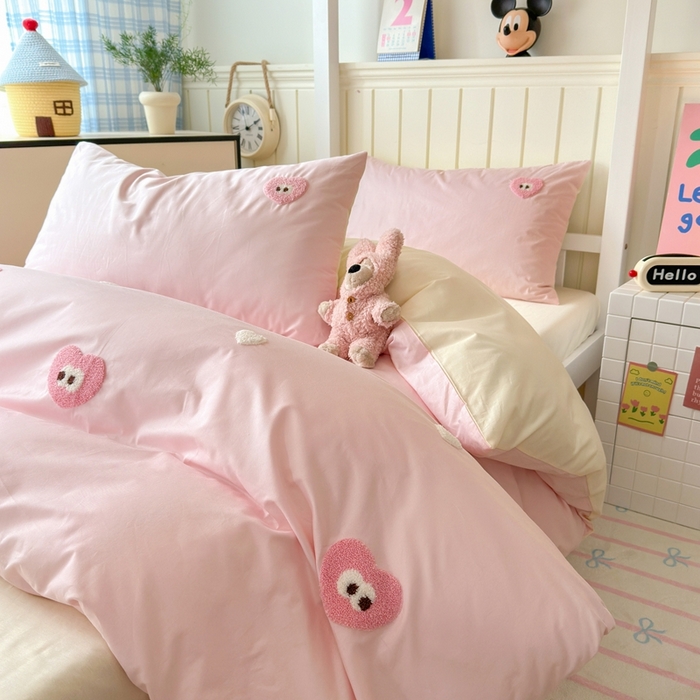 91家纺网 家纺一手货源 找家纺 锦觅 2025新款学生季全棉纯棉毛巾绣三件套奶油小清新刺绣四件套（全文件大图以及买家秀） 大眼爱心