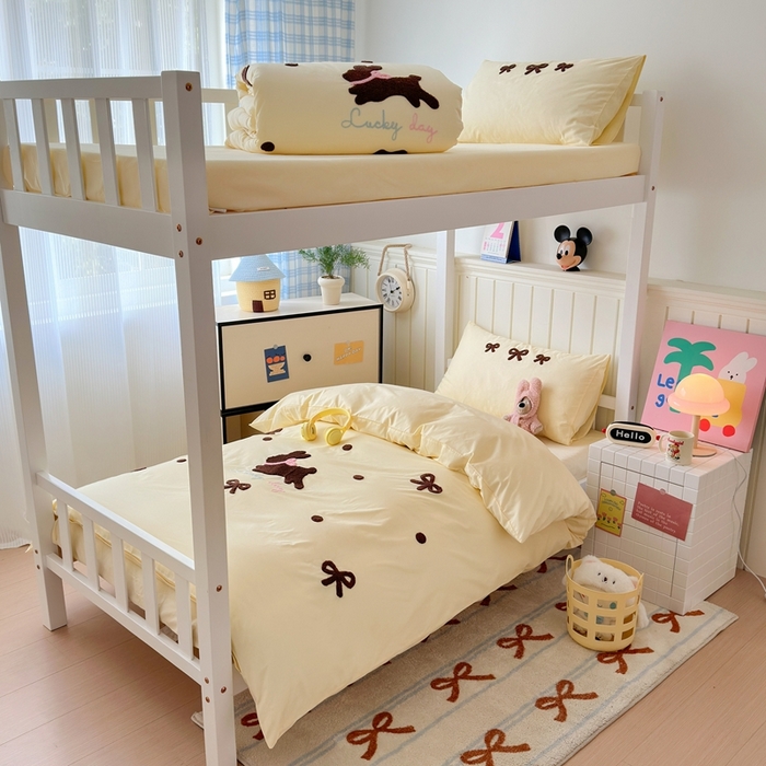 91家纺网 家纺一手货源 找家纺 锦觅 2025新款学生季全棉纯棉毛巾绣三件套奶油小清新刺绣四件套（全文件大图以及买家秀） 奶油兔兔