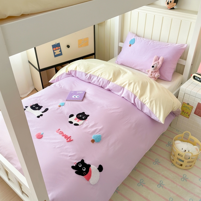 91家纺网 家纺一手货源 找家纺 锦觅 2025新款学生季全棉纯棉毛巾绣三件套奶油小清新刺绣四件套（全文件大图以及买家秀） 嬉戏猫咪