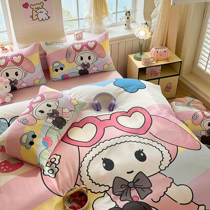 91家纺网 家纺一手货源 找家纺 馨语家居 2025新款全棉双层纱四件套 彩虹糖的梦