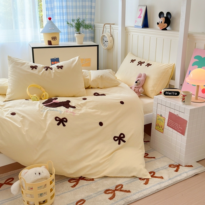 91家纺网 家纺一手货源 找家纺 锦觅 2025新款学生季全棉纯棉毛巾绣三件套奶油小清新刺绣四件套（全文件大图以及买家秀） 奶油兔兔