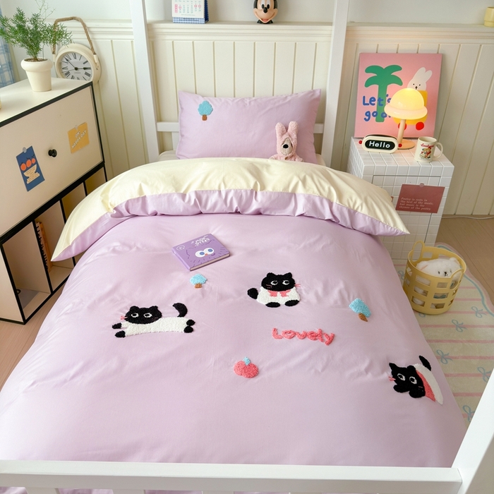 91家纺网 家纺一手货源 找家纺 锦觅 2025新款学生季全棉纯棉毛巾绣三件套奶油小清新刺绣四件套（全文件大图以及买家秀） 嬉戏猫咪