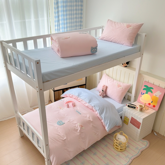 91家纺网 家纺一手货源 找家纺 锦觅 2025新款学生季全棉纯棉毛巾绣三件套奶油小清新刺绣四件套（全文件大图以及买家秀） 甜心小猫