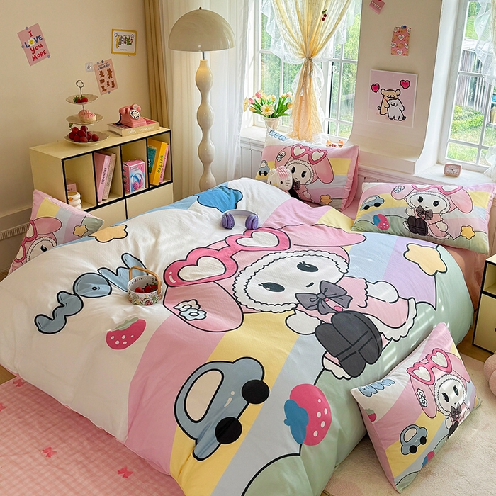 91家纺网 家纺一手货源 找家纺 馨语家居 2025新款全棉双层纱四件套 彩虹糖的梦