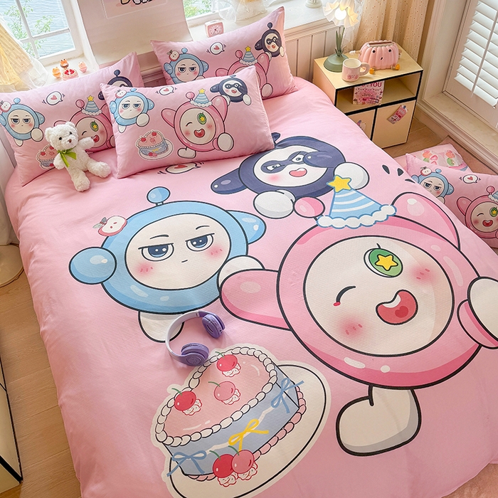 91家纺网 家纺一手货源 找家纺 馨语家居 2025新款全棉双层纱四件套 球球大作战