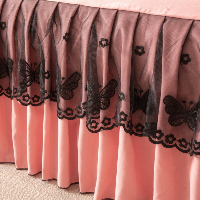 91家纺网 家纺一手货源 找家纺 皇谱家纺  2025新款60sA类水洗棉床裙款四件套-彩蝶之恋 彩蝶之恋-豆沙