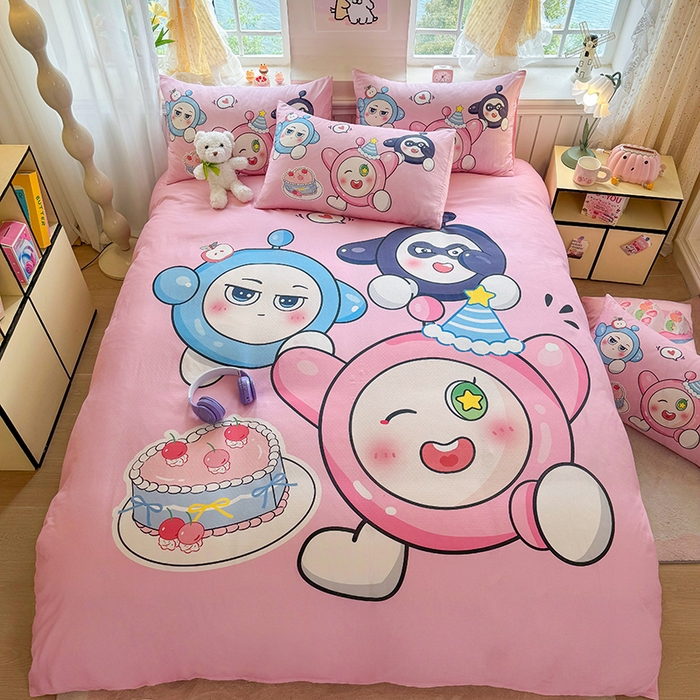 91家纺网 家纺一手货源 找家纺 馨语家居 2025新款全棉双层纱四件套 球球大作战