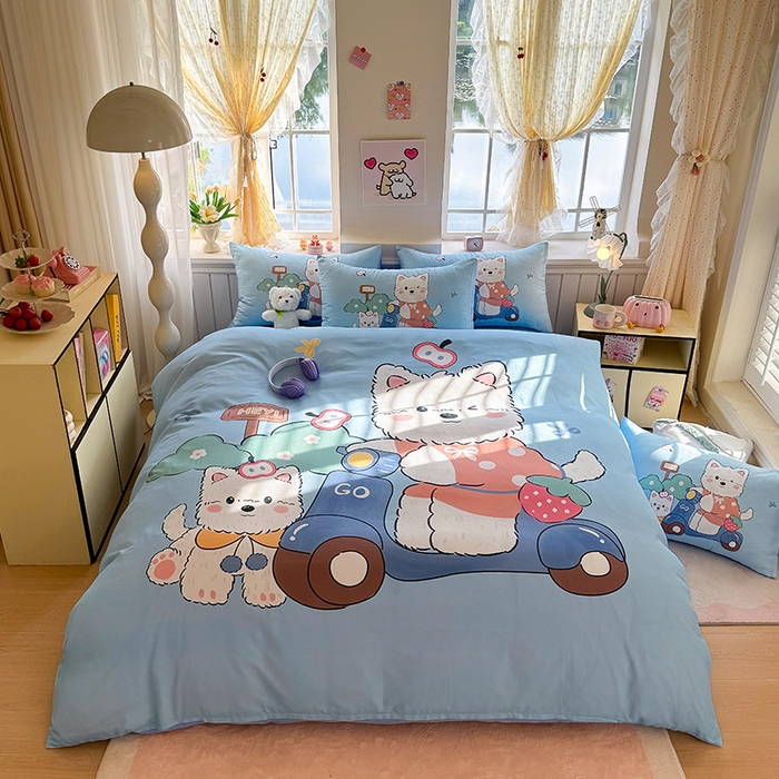 91家纺网 家纺一手货源 找家纺 馨语家居 2025新款全棉双层纱四件套 郊游