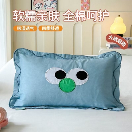 （总）姝辰 2025新款全棉萌趣曲奇大眼睛刺绣儿童全荞麦决明子枕套枕头枕芯