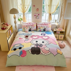 91家纺网 家纺一手货源 找家纺 馨语家居 2025新款全棉双层纱四件套 彩虹糖的梦,彩虹糖的梦