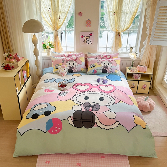 91家纺网 家纺一手货源 找家纺 馨语家居 2025新款全棉双层纱四件套 彩虹糖的梦