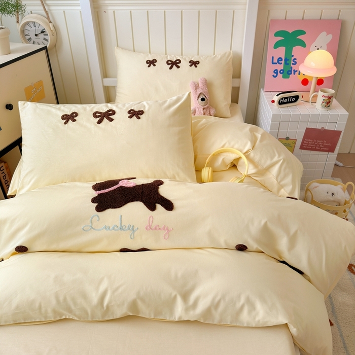 91家纺网 家纺一手货源 找家纺 锦觅 2025新款学生季全棉纯棉毛巾绣三件套奶油小清新刺绣四件套（全文件大图以及买家秀） 奶油兔兔